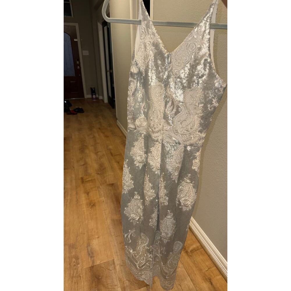 Dress the Population Dress Silver White Sequin Lace Midi Angela‎ sz XS - Picture 3 of 7